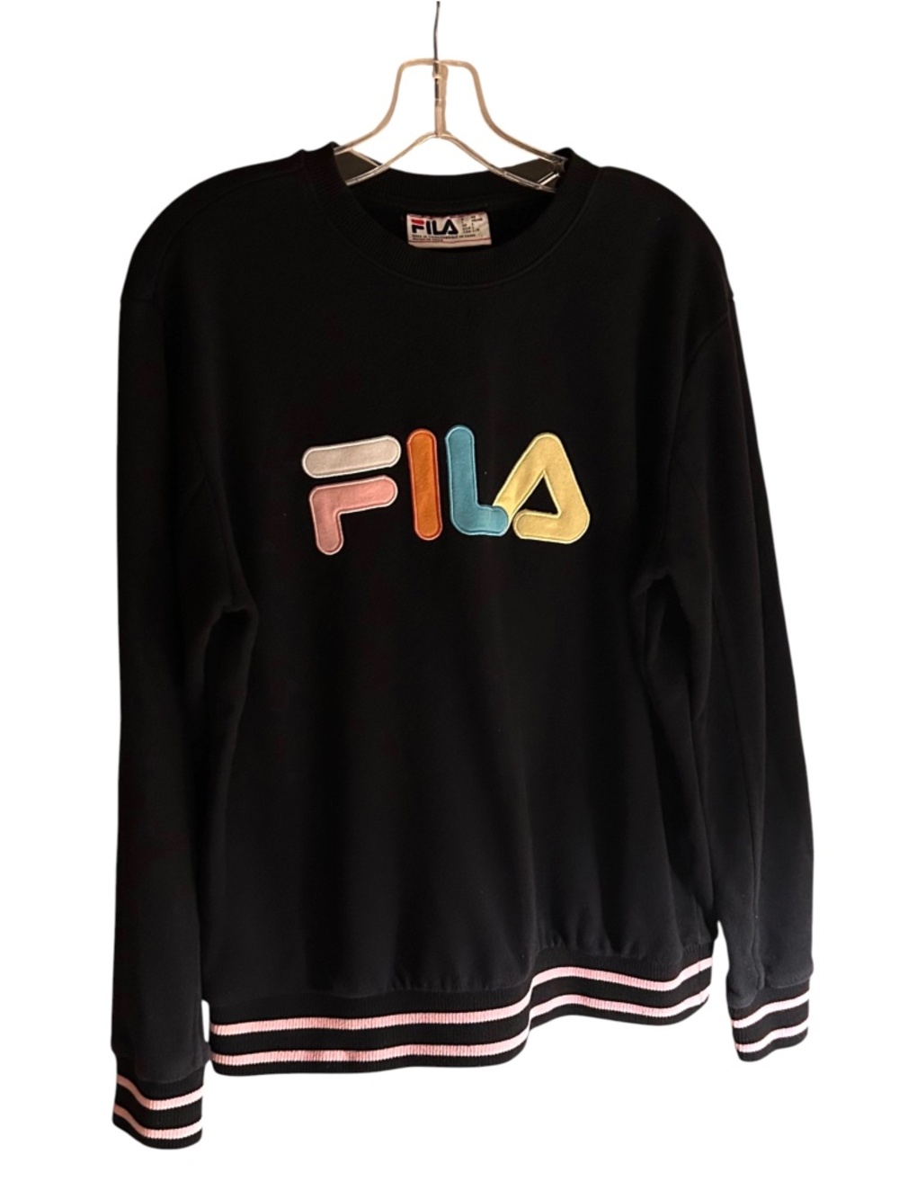 FILA Women's Black / Candy Pink Long Sleeve Crew Neck Sweatshirt Sz Large